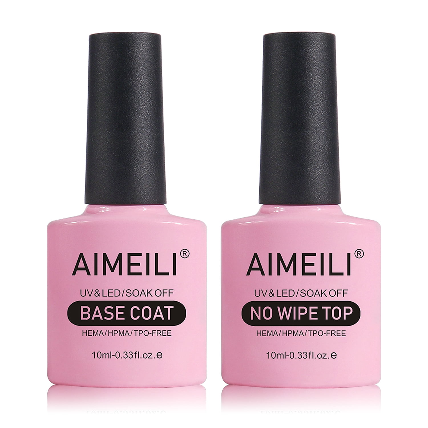 AIMEILI Gel Nail Polish Hema Free No Wipe Top and Base Coat Set, Cruelty Free, Vegan, Shine Finish and Long Lasting, Soak Off Gel Nail Lacquer - 2 x 10ml