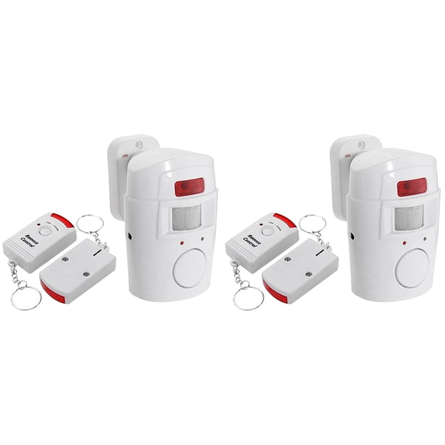 2X Infrared Motion Sensor Alarm - Burglar Alarm with 4 Remote Controls, Suitable for Home/Garages/Shops