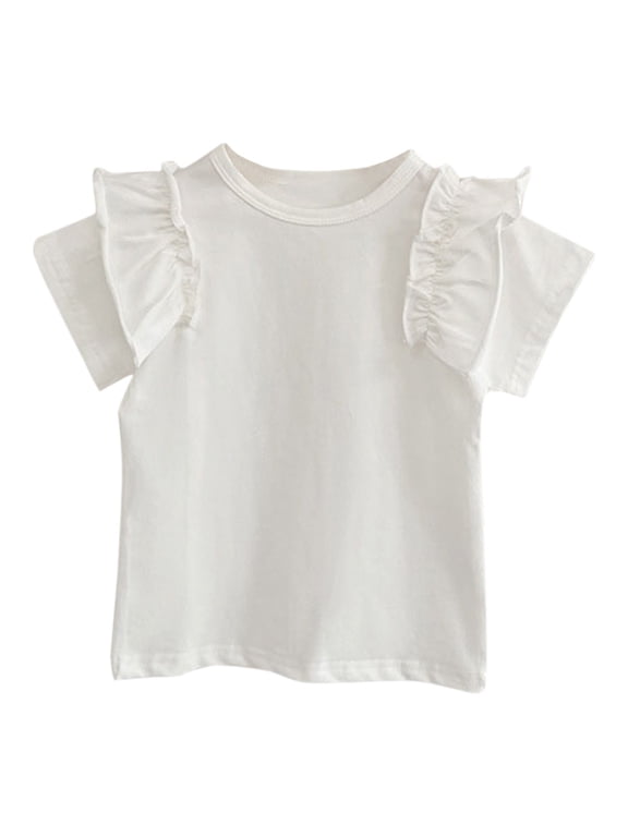 T Shirt for Girls Short Sleeve Soild Color Crewneck Toddler Tops Cotton Kids Tee 6 Years,White