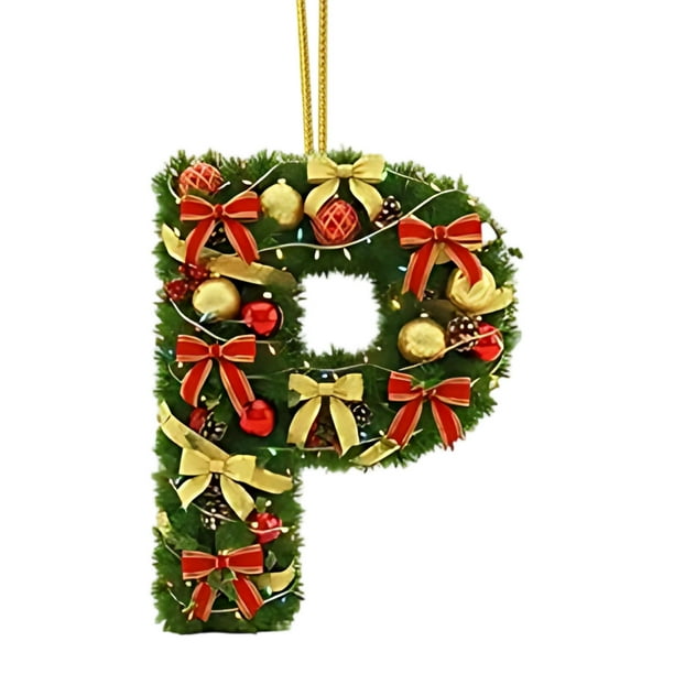 Adornos navideños artesanales decorativos para el árbol, monogramas decorativos acrílicos 2D con gorro de Papá Noel, 26 letras, adornos navideños colgantes para manualidades, decoración navideña para