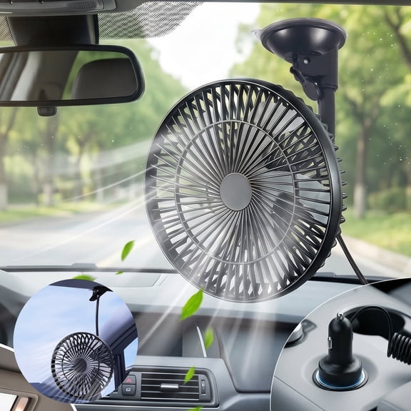 JahyElec 8 Inch Portable Car Fan,12V/24V Universal Electric Vehicle Fan with Stepless Speed Control 2-in-1 Suction Cup & Clamp 360° Rotation for Car SUV RV Van Sedan