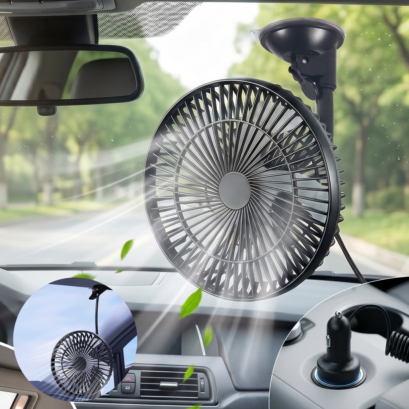 JahyElec 8 Inch Portable Car Fan,12V/24V Universal Electric Vehicle Fan with Stepless Speed Control 2-in-1 Suction Cup & Clamp 360° Rotation for Car SUV RV Van Sedan