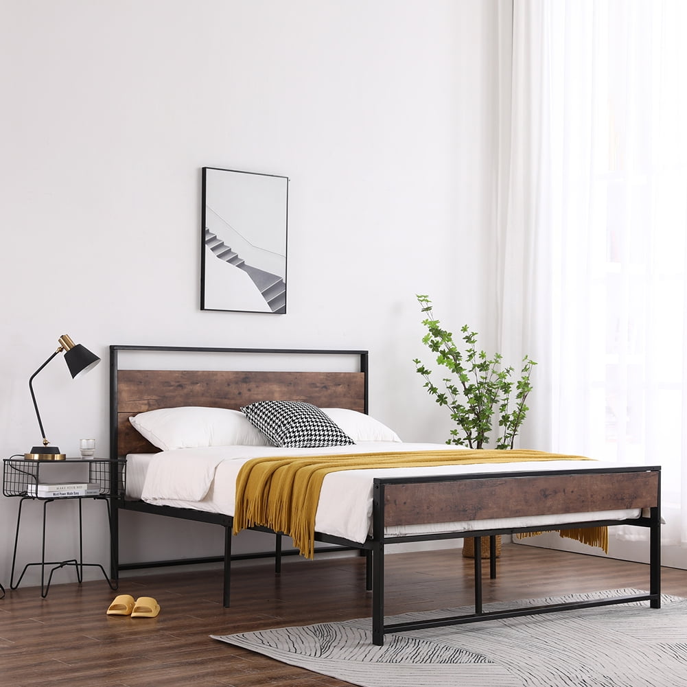 Kepooman Retro Style Black Metal Double Bed Frame Bed with Foot Black, 56.3"L x 15.75"W x 5.31"H, Full Kepooman Retro Style Black Metal Double Bed Frame Bed with Foot Black, 56.3"L x 15.75"W x 5.31"H, Full