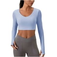 thumbnail image 2 of Uootdi Womens Workout Tops Long Sleeve V Neck Cropped Fit Thumb Holes Fitness Training Outdoor Activities Performance Tops Gift, 2 of 6