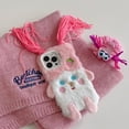 thumbnail image 2 of Cute Cartoon Pink Furry Phone Case Compatible with iPhone 13, Funny 3D Fluffly DIY Braids Plush Winter Warm Shockproof Phone Cover for Girls Women, 2 of 12