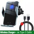 thumbnail image 1 of Cargador inalámbrico de 100W para coche, soporte de teléfono para iPhone 14, 13, 12, 11, Samsung, Xiaomi, inducción infrarroja, carga rápida"Blue with cable" Fivean Soporte para teléfono de coche, 1 of 2