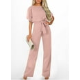 thumbnail image 2 of Womens Loose Short Sleeve Belted Wide Leg Pant Romper Jumpsuit Business Casual One Piece Outfits, 2 of 11