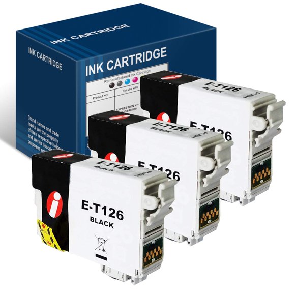 INK4WORK 3 Pack Remanufactured Black Ink Cartridge Replacement for Epson 126 T126 for Workforce 435 520 545 635 645 WF-3520 WF-3530 WF-3540 WF-7010 WF-7510 WF-7520 (Black, 3-Pack)
