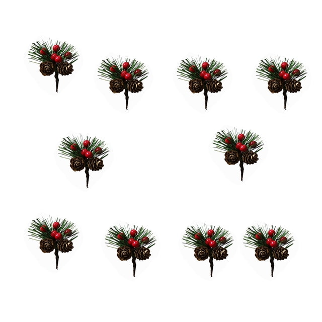 Christmas Pine Cone Snowy Picks Simulation Berry Pendant 10pcs PVC Florist Decoration DIY Mini Artificial Plant