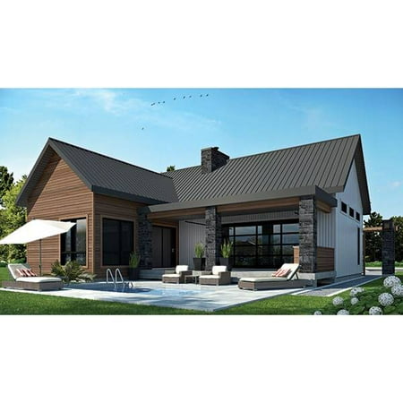 The House Designers: THD-1445 Builder-Ready Blueprints to Build an L-Shaped Modern Cottage House Plan with Basement Foundation (5 Printed Sets)