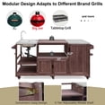thumbnail image 3 of Harper & Bright Designs Outdoor Kitchen Island with Sink, Solid Wood Outdoor Grill Cart for XL Green Egg Grills, Rolling Outdoor Bar Cart with Stainless Steel Top, for Pizza Prep & BBQ, Brown, 3 of 18
