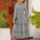 thumbnail image 2 of Vestido bohemio ahumado con cuello redondo y manga larga de Color liso para mujer de otoño e invierno Fridja  yut6217, 2 of 7