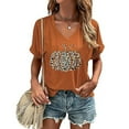 thumbnail image 2 of WREESH Womens Thanksgiving Leopard Pumpkin Graphic Tees Short Sleeve V Neck T Shirts Fall Tops 2025 Orange, 2 of 4