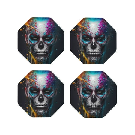 

Tideii Modern Abstract Colorful Skull for Leather Coasters 4 Pieces Anti-fouling and Anti-scalding Decorative Coasters Suitable for Restaurants Kitchens Coffee Shops-Octagon