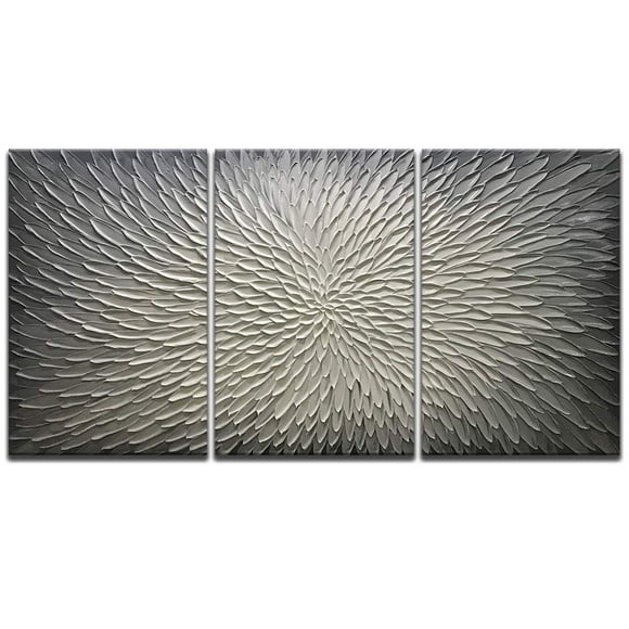 AMEI Art,20x30Inch Set of Three Hand Painted Textured Wall Art Neutral Abstract Gray White Oil Painting Contemporary Artwork Oil Hand Painting Wood Inside Framed Hanging Wall Decor