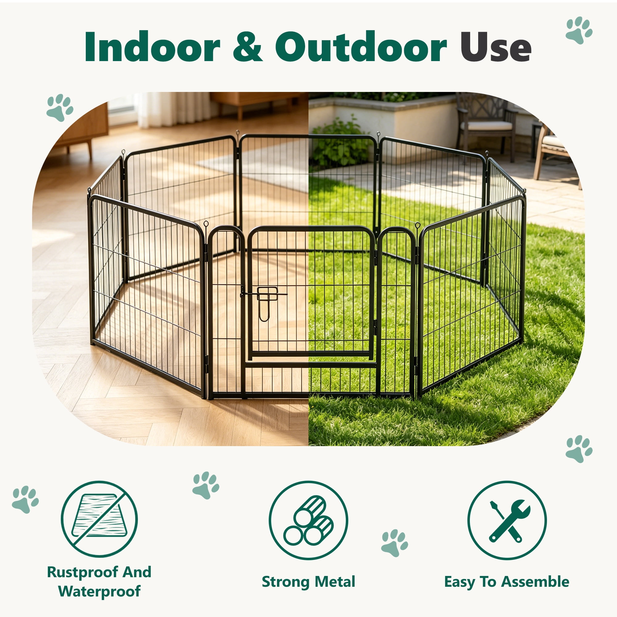 WLLJOY Dog Playpen, 24 Inch 8 Panels Heavy Duty Metal Pet Fence for Indoor/Outdoor, Large Dog Exercise Pen for RV Camping/Yard/Garden, Black