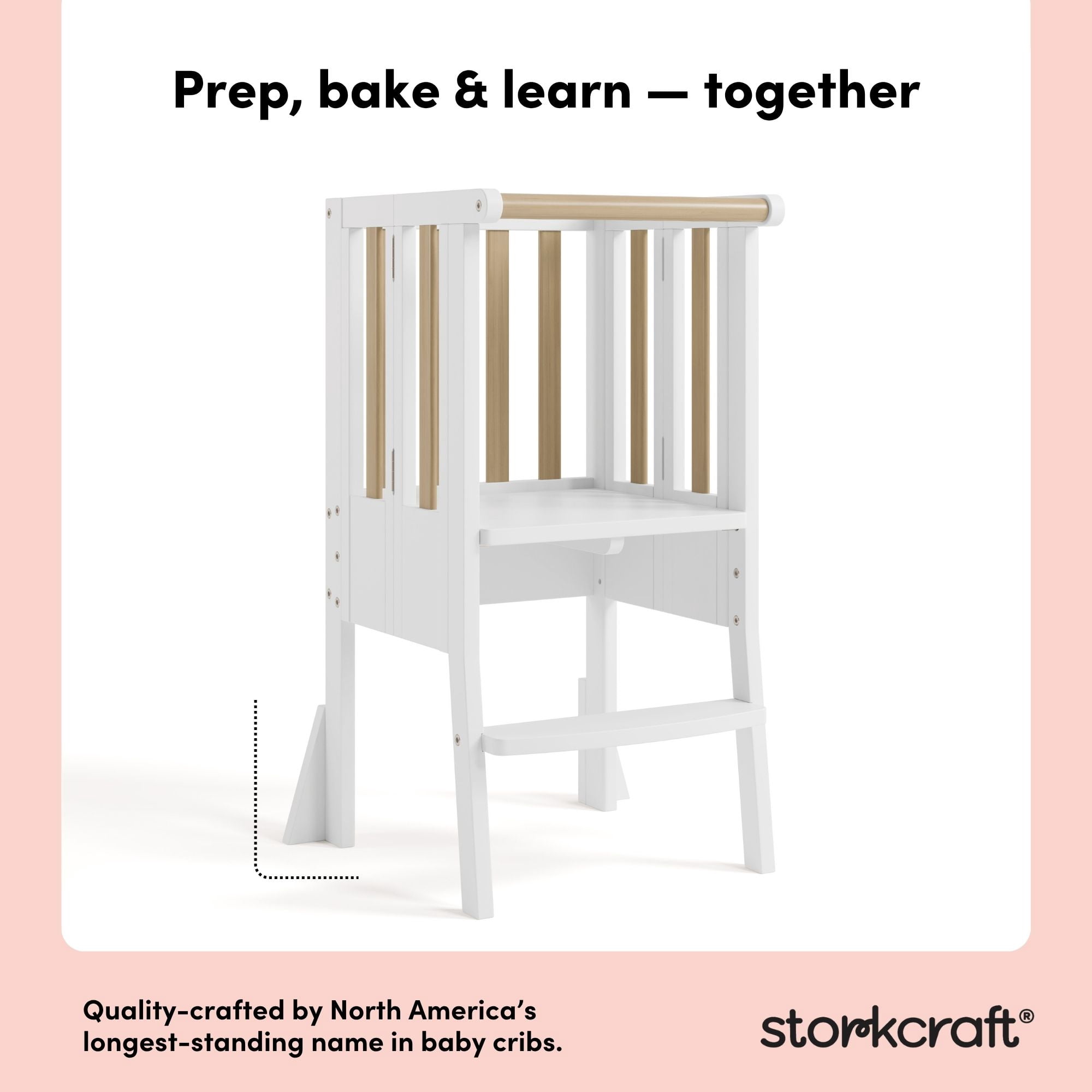 Storkcraft Toddler Montessori Foldable Step Stool, White with Driftwood