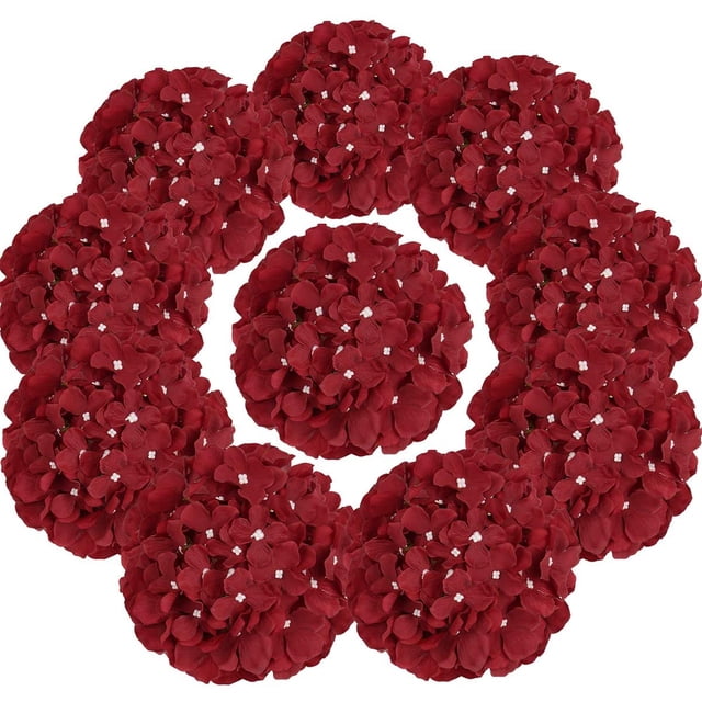 Cabezas de Hortensia de Seda de Flores Artificiales con Tallos 10 Piezas (Rojo Vino) TUNC Sencillez