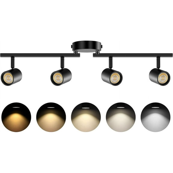 VANoopee 5-Color 4 Light LED Track Lighting Fixtures Ceiling for Kitchen, Dimmable Track Lighting Kit, Ceiling Spotlight Flush Mount Adjustable Directional Spot Lights Indoor, Black CRI90 2400lm 30W