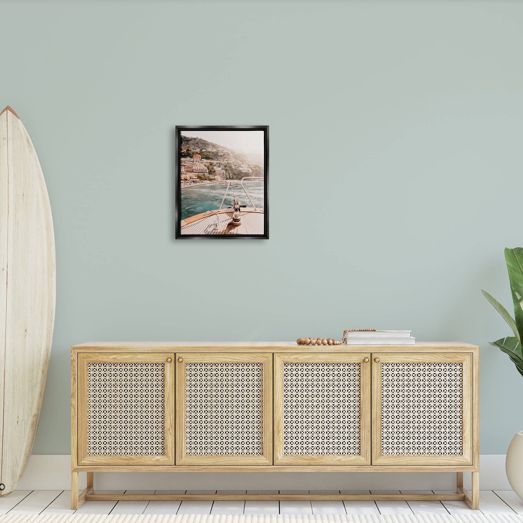 Stupell Boating Coastal Seaside Town Buildings Landscape Photography Black Floater Framed Art Print Wall Art