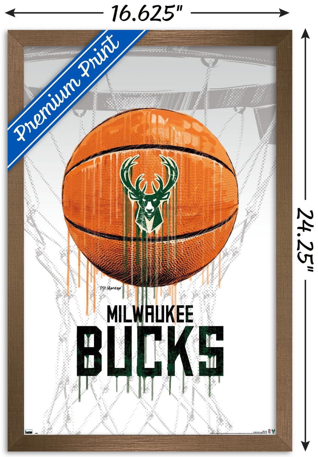 NBA Milwaukee Bucks - Drip Ball 20 Wall Poster, 22.375" x 34" Framed