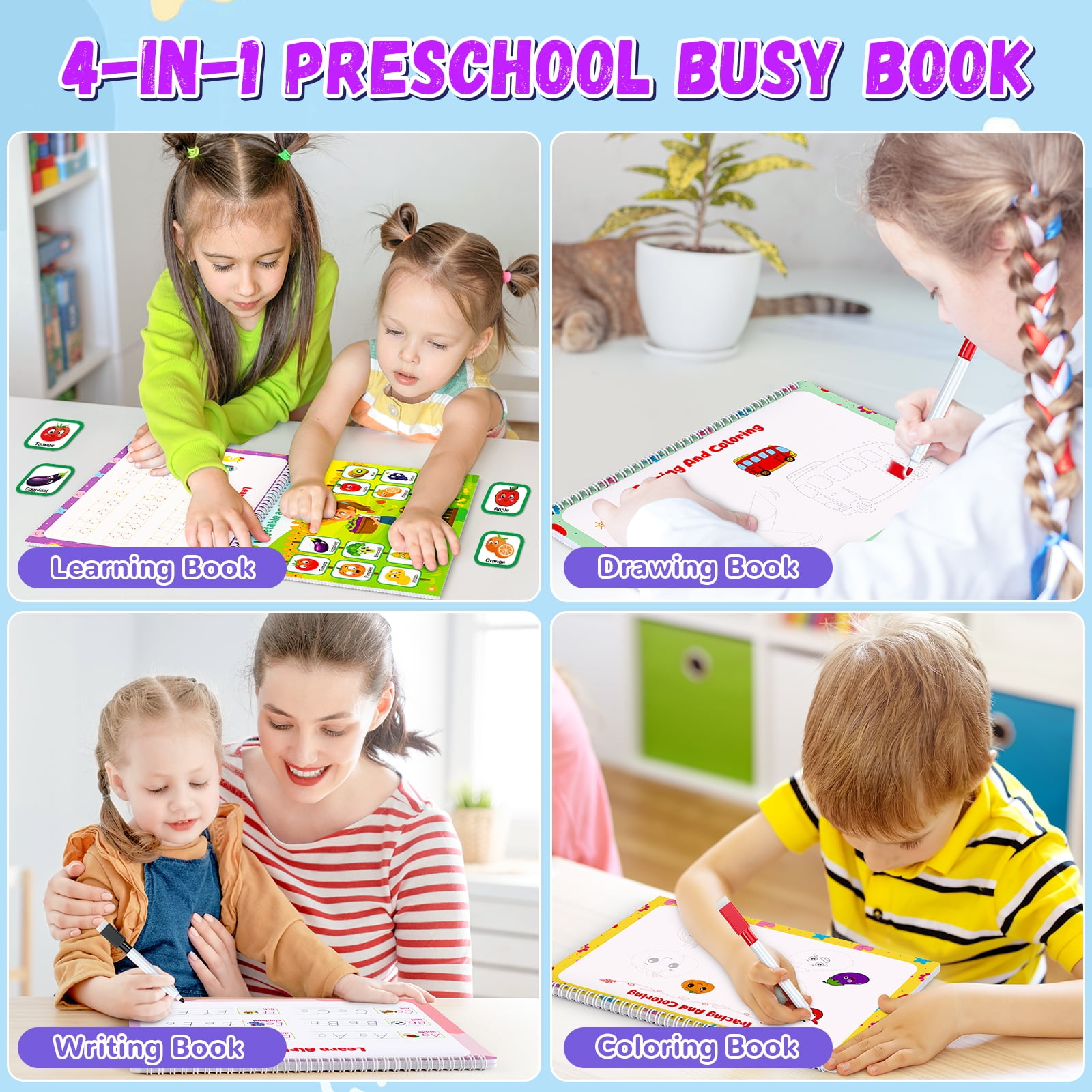 Busy Book for Toddlers 1-3, Montessori Preschool Learning Activities Busy Board, Educational Sensory Travel Toys, Gifts for Kids Girls Boys Ages 2-4