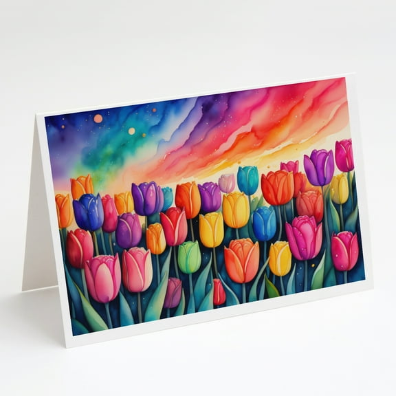 Tulips in Color Greeting Cards and Envelopes Pack of 8 7 in x 5 in