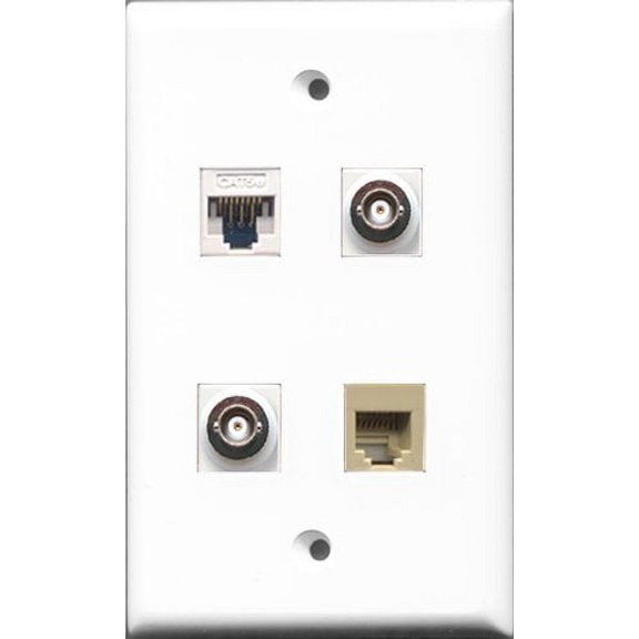 RiteAV - 1 Port Phone RJ11 RJ12 Beige 2 Port BNC and 1 Port Cat5e Ethernet White Wall Plate