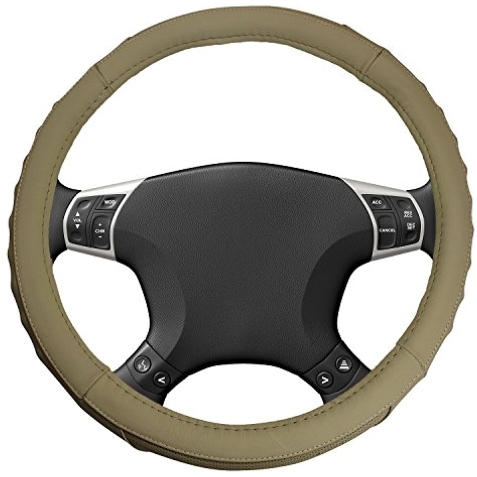 15 Inch Steering Wheel Cover Genuine Leather Covers by bogo Brands (Beige)