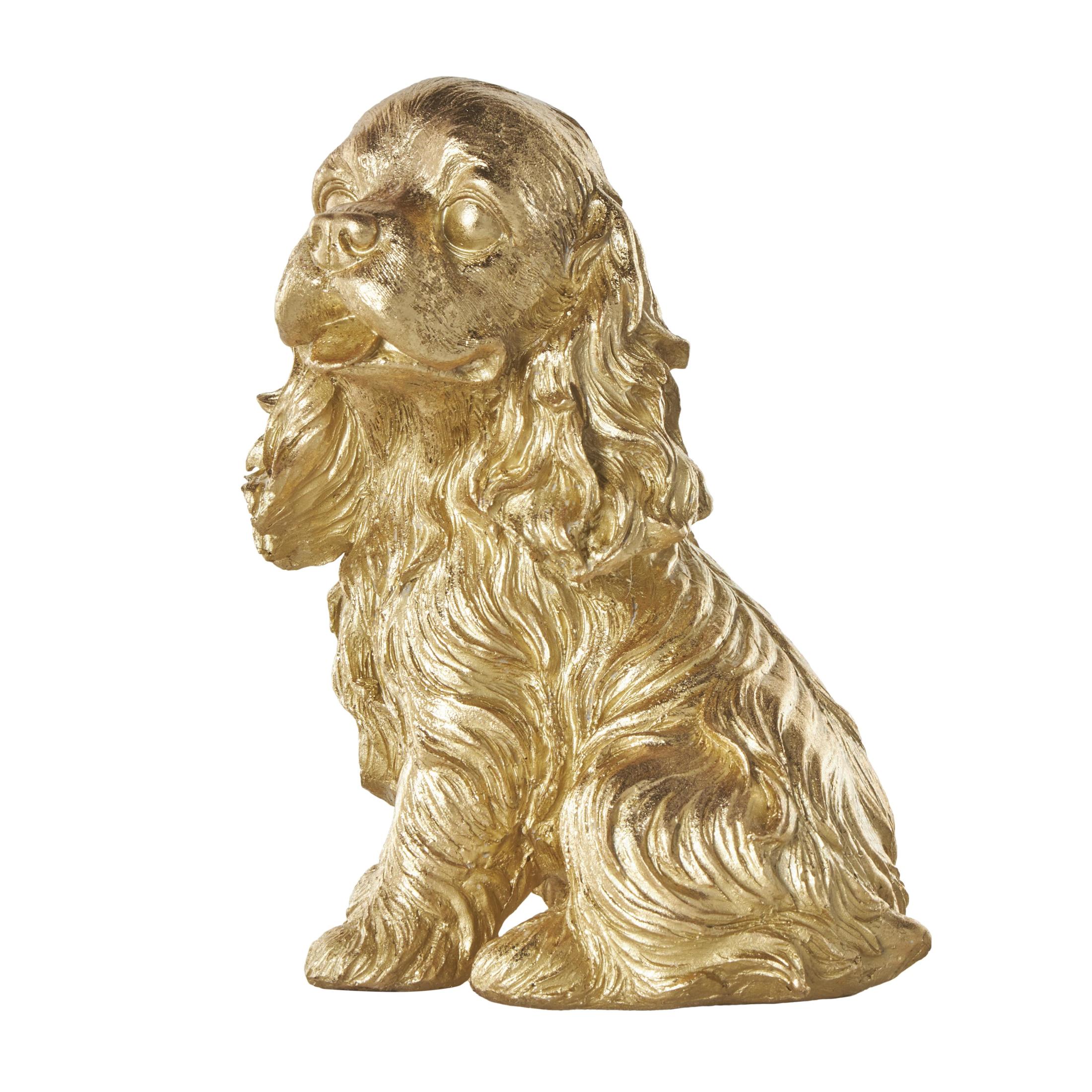 5"W, 9"H Gold Polystone Sitting and Standing Dog Sculpture, by DecMode (2 Count)