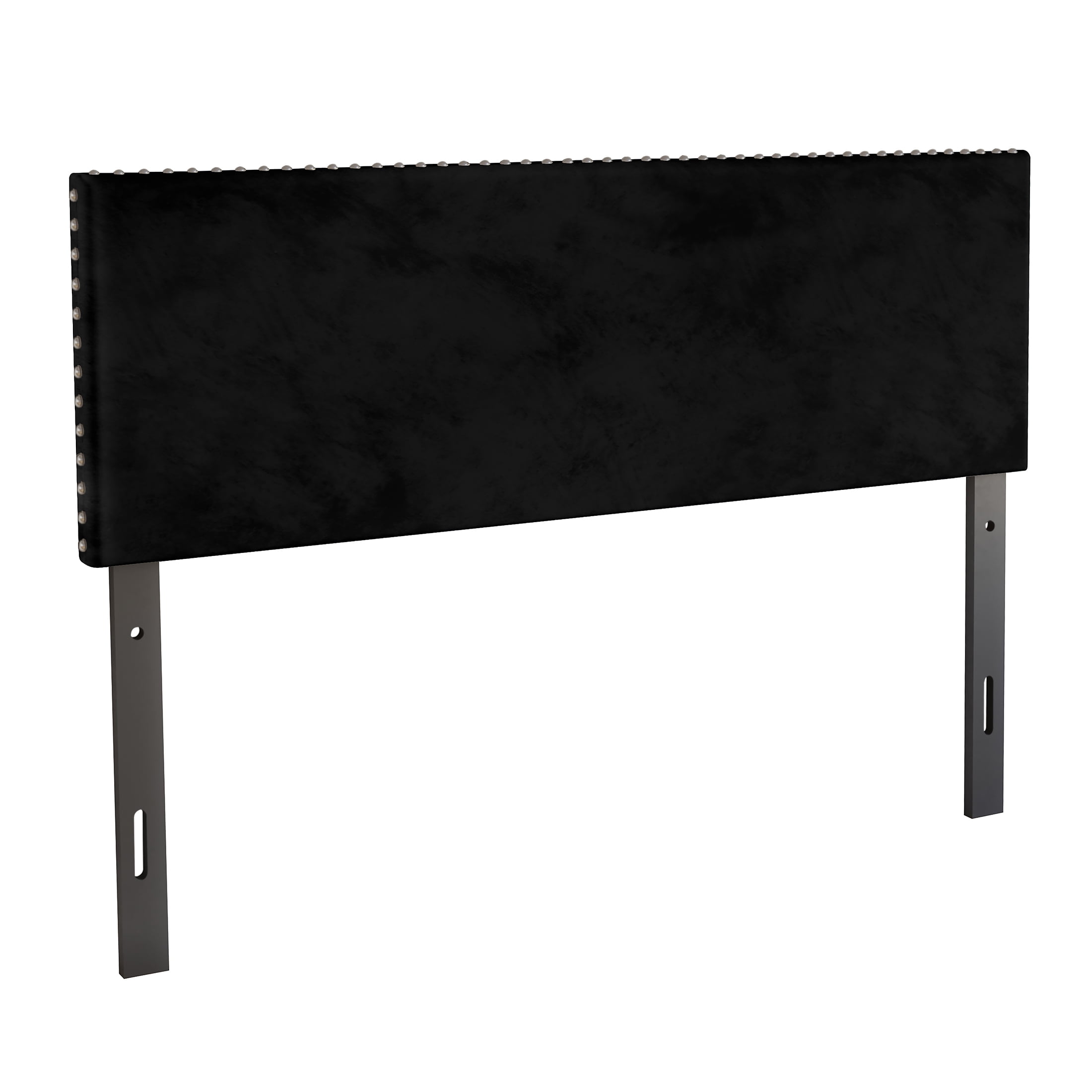 Castle Place Upholstered Nailhead Trim Velvet Headboard, Black, Full