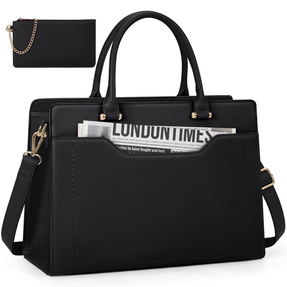 RAINSMORE Laptop Bag for Women 15.6 Inch Laptop Tote Bag Waterproof Leather Work Bags Professional Computer Briefcase Large Capacity Handbag for Business Teacher Office,Black