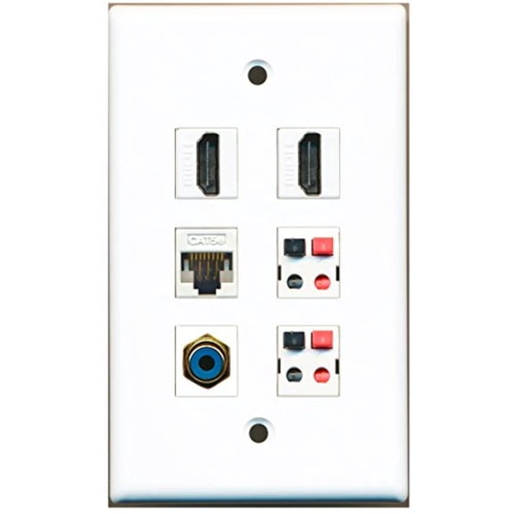 RiteAV - 2 HDMI 1 Port RCA Blue 1 Port Cat5e Ethernet White 2 Port Speaker Wall Plate