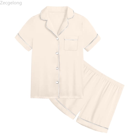 Zecgelong Girls Pajamas Set Soft Satin Lightweight Silk Button-Down Top with Shorts 2 Piece Pajamas Age 2-3 Years