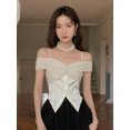 thumbnail image 3 of Blusas para mujer, estilo coreano, elegantes, ajustadas, lisas, con hombros descubiertos, estilo urbano, sexys, estilo gyaru, a la moda, 3 of 6