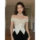 thumbnail image 3 of Blusas para mujer, estilo coreano, elegantes, ajustadas, lisas, con hombros descubiertos, estilo urbano, sexys, estilo gyaru, a la moda, 3 of 6
