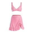 thumbnail image 4 of COMVALUE Women's High Waisted Bikini Sets Tummy Control Swim Skirt Two Piece Swim Suit 2026 Retro Swimsuit (Pink, M), 4 of 9
