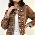 thumbnail image 7 of FDGIU Women Stand Collar Denim Jacket Long Sleeve Decorative Button Cropped Casual Jean Outerwear, 7 of 7