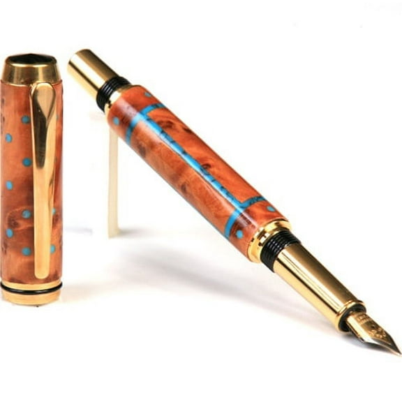 Baron Fountain Pen - Thuya Burl with Turquise Inlays