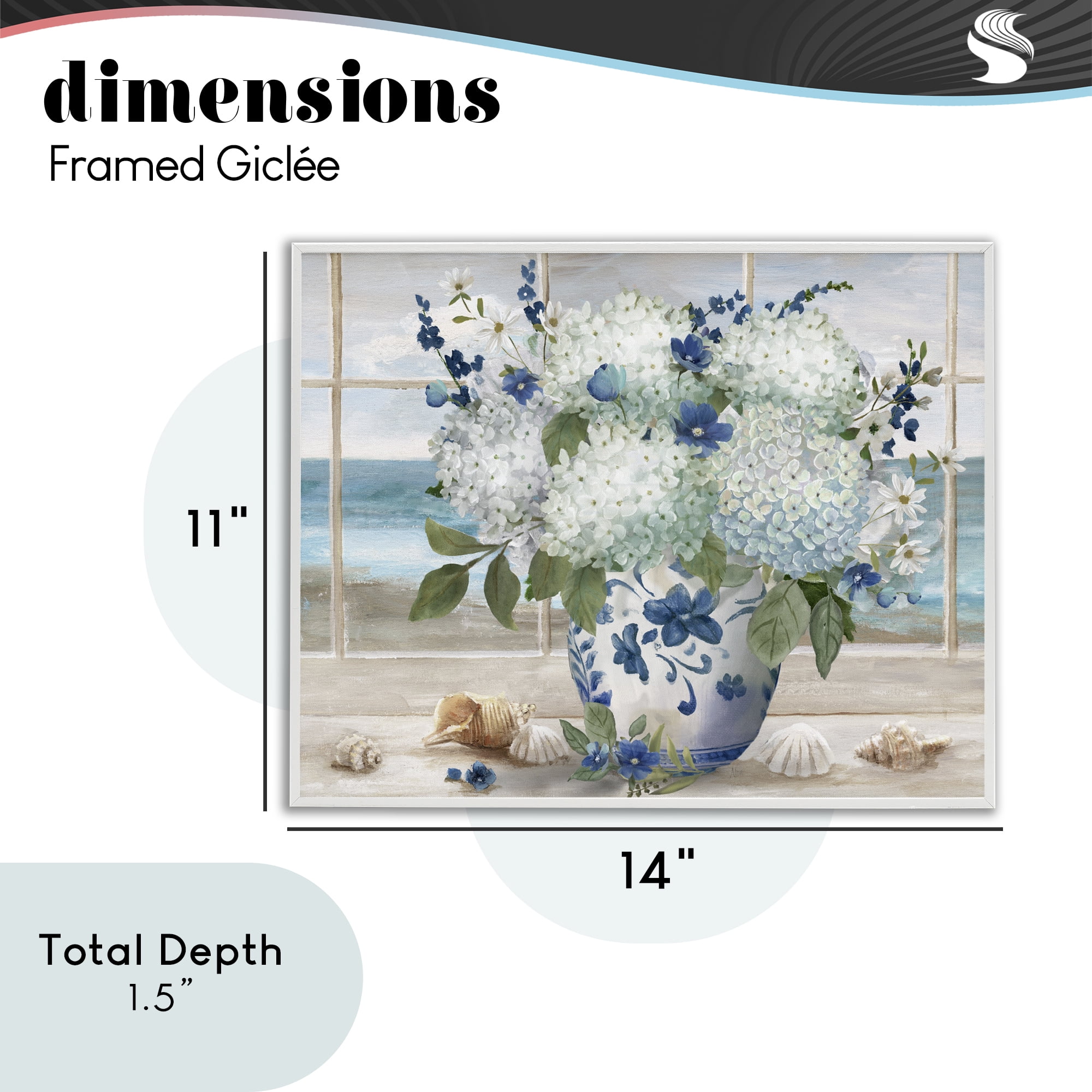 Stupell Industries Seaside Hydrangea Bouquet in Window White Framed Giclee Art, design by Nan
