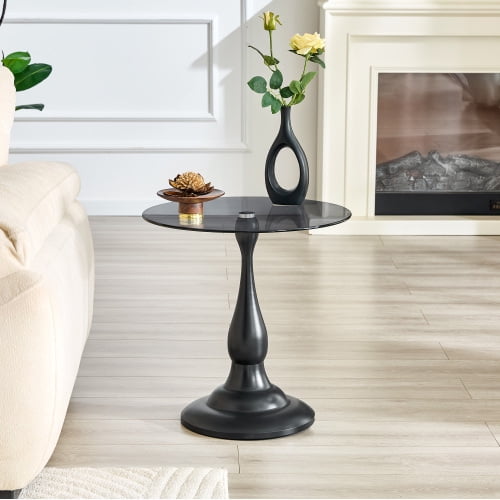 Petite table d'Appoint en Métal, table d'Appoint Ronde vintage Noir Mat avec Dessus en Verre Mesurant Environ 19,6 Pouces de Diamètre. Idéale pour une Utilisation à Côté d'Un Lit Ou d'Un sofa, dans les Coins du Salon, les Chambres, etc.