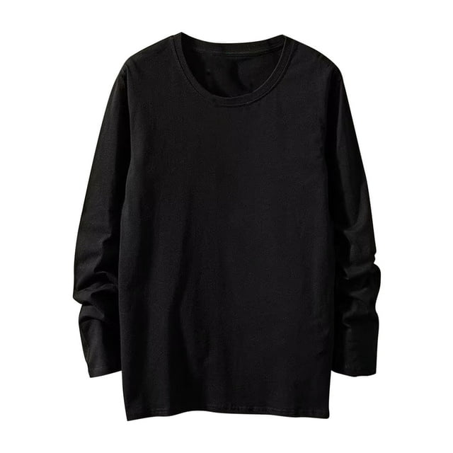 Jalioing T-Shirt en Coton pour Hommes Uni à Manches Longues Col Ras du Cou T-Shirt Basique Décontracté Ample Mode Chemises Hauts