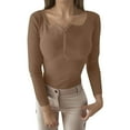 thumbnail image 3 of CAIXIA Womens Sweaters Button V Neck Long Sleeve Pullover Tops Soft Basic Clothes Versatile Shirts Work Outfits Fall Winter Clothes,Khaki, 3 of 7