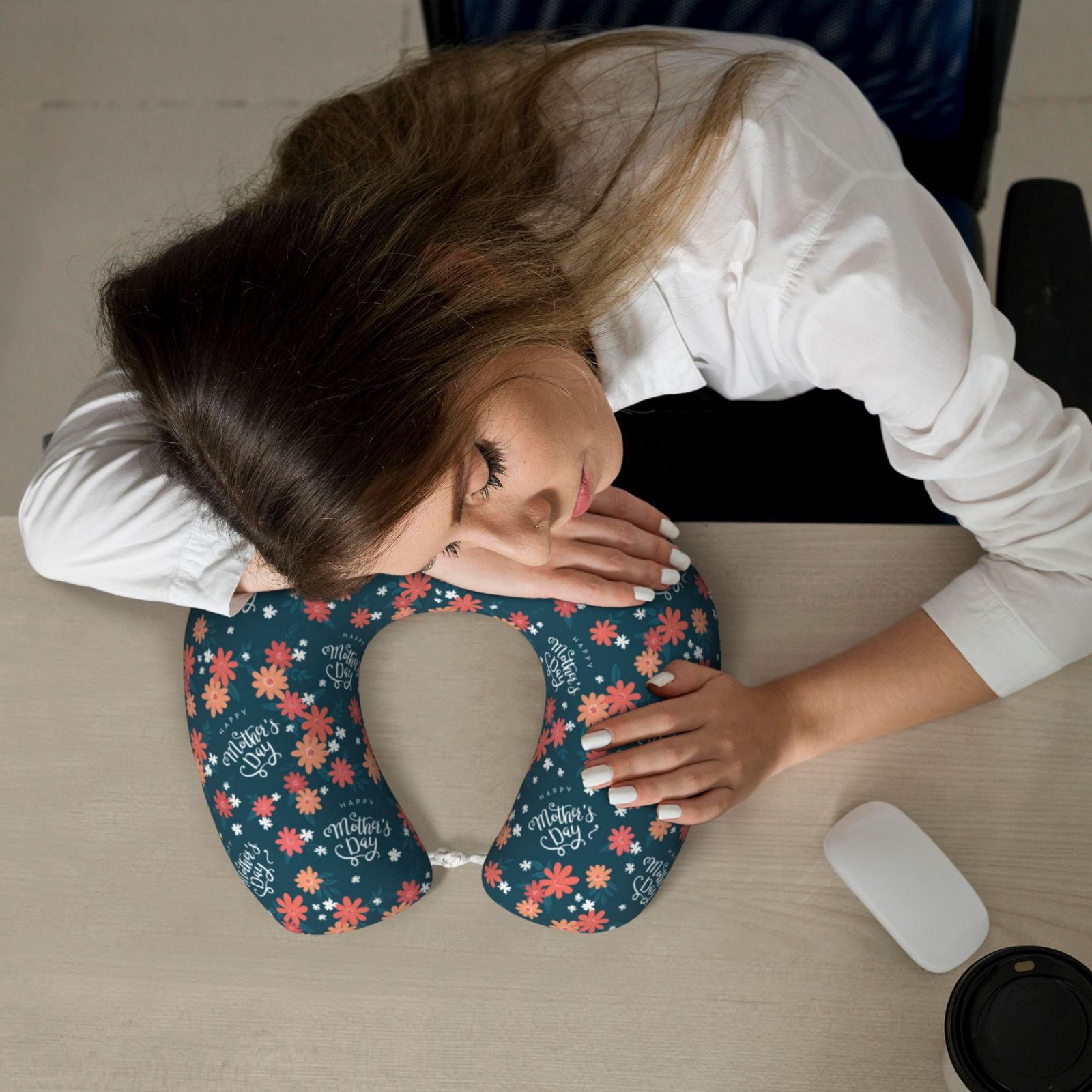Xecao Happy Mother's Day Print Memory Foam Cervical Neck Pillow Versatile U-Shaped Pillows for Home,Office,Camping,Travelling,Soft Washable Cover