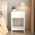 thumbnail image 3 of Modern White Nightstand with Drawer and Open Shelf,Scalloped Edge Bedside Table for Bedroom, Cute Minimalist Side Table for Kids Room or Girls' Room, 3 of 9