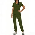 thumbnail image 4 of SBYOJLPB Ensemble d'Uniforme Infirmier pour Femmes Couleur Unie Pantalon Jogger Fuselé avec Poche Blouses à Manches Courtes Col en V pour Soignants, 4 of 5