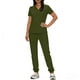 thumbnail image 4 of Conjunto de uniforme médico para mujer, cuello en V, manga corta, blusa, cintura elástica y pantalones deportivos, color sólido, conjunto de trabajo de enfermería de 2 piezas con bolsillos., 4 of 7