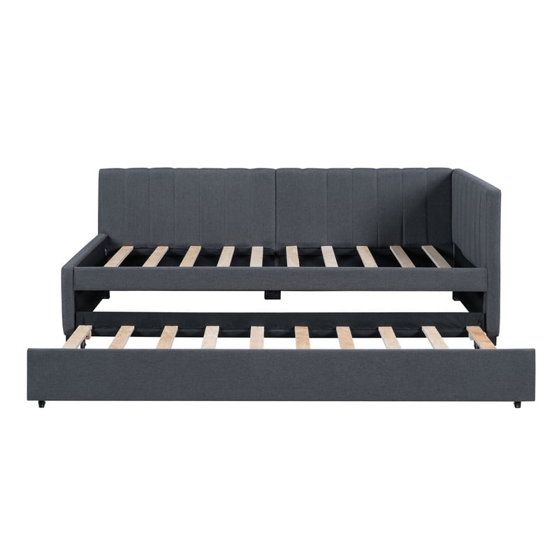 Aukfa Daybed with Trundle, Twin Size Upholstered Bed Frame, Gray