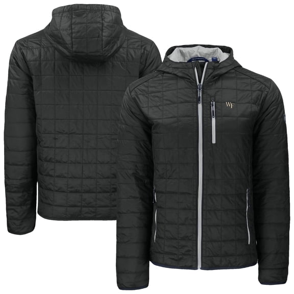 Men's-Cutter & Buck Black Wake Forest Demon Deacons Rainier Eco PrimaLoft Hooded Full-Zip Jacket
