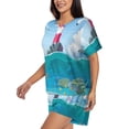 thumbnail image 2 of Fuzoiu Lighthouse Sea Port Print Women's Short-Sleeved Pajama Set,Lounge Sleepwear Set,Womens Pajama Sets 2 Piece,Button-Up Top and Shorts with Pockets-X-Large, 2 of 7